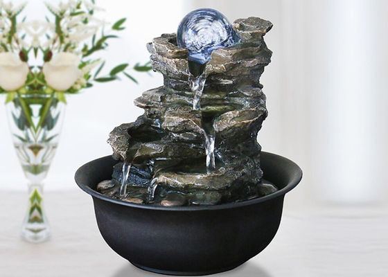 الصين Rock Rock داخلي مع الكرة الزجاجية بوليريسين الديكورات المنزلية الداخلية نافورة المياه في غرفة المعيشة مع LED المزود
