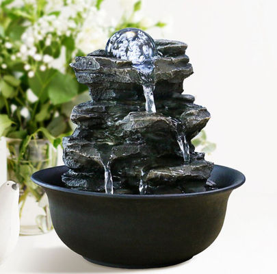 Rock Rock داخلي مع الكرة الزجاجية بوليريسين الديكورات المنزلية الداخلية نافورة المياه في غرفة المعيشة مع LED المزود